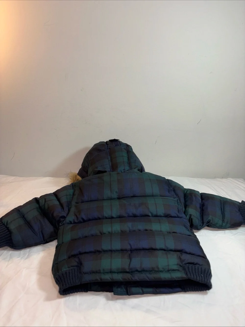 Baby Gap Plaid Puffer Jacket with Faux Fur Hood - Green/Black New!!!  993